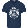 First Bike Funny Biker Motorbike Motorcyle Mens V-Neck Cotton T-Shirt Navy Blue