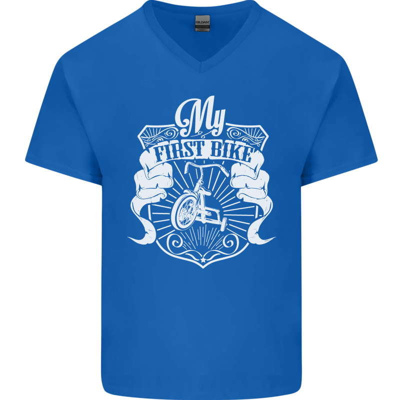First Bike Funny Biker Motorbike Motorcyle Mens V-Neck Cotton T-Shirt Royal Blue