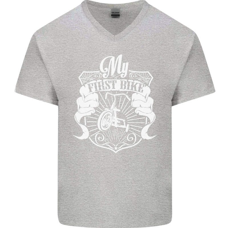 First Bike Funny Biker Motorbike Motorcyle Mens V-Neck Cotton T-Shirt Sports Grey