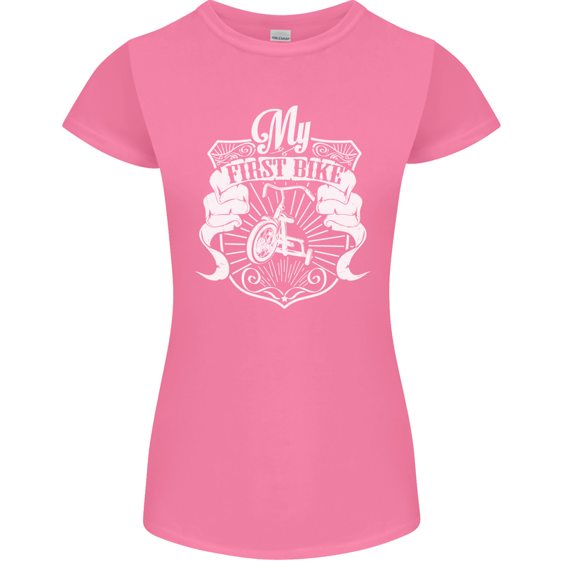 First Bike Funny Biker Motorbike Motorcyle Womens Petite Cut T-Shirt Azalea