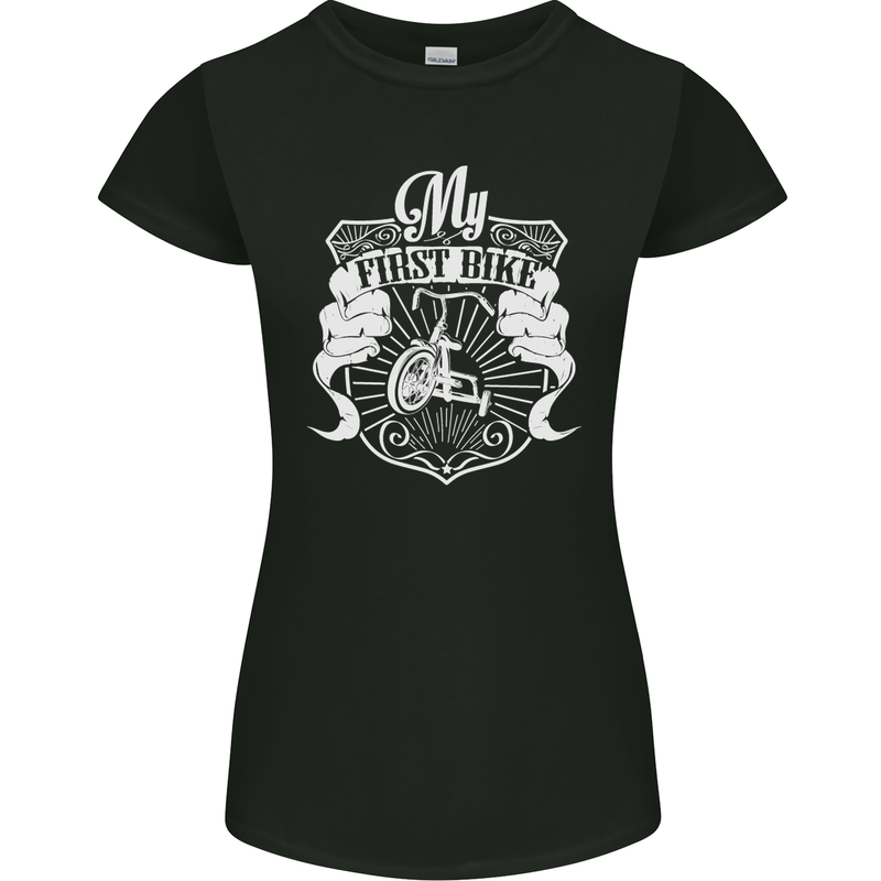 First Bike Funny Biker Motorbike Motorcyle Womens Petite Cut T-Shirt Black