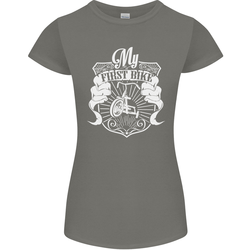 First Bike Funny Biker Motorbike Motorcyle Womens Petite Cut T-Shirt Charcoal