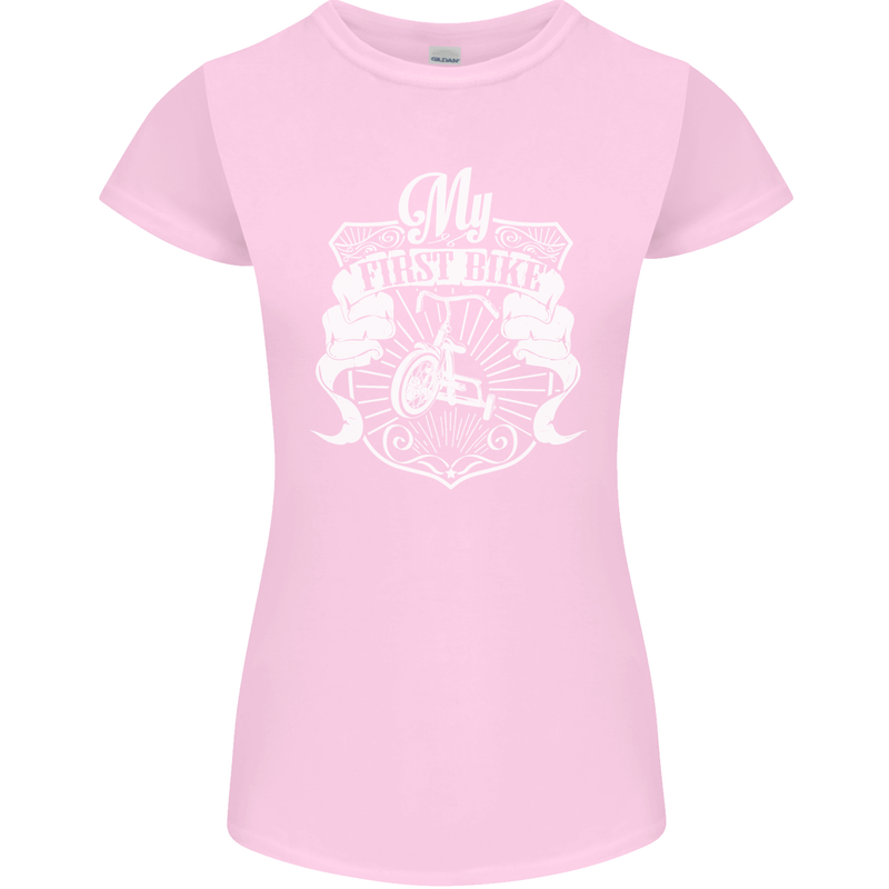 First Bike Funny Biker Motorbike Motorcyle Womens Petite Cut T-Shirt Light Pink