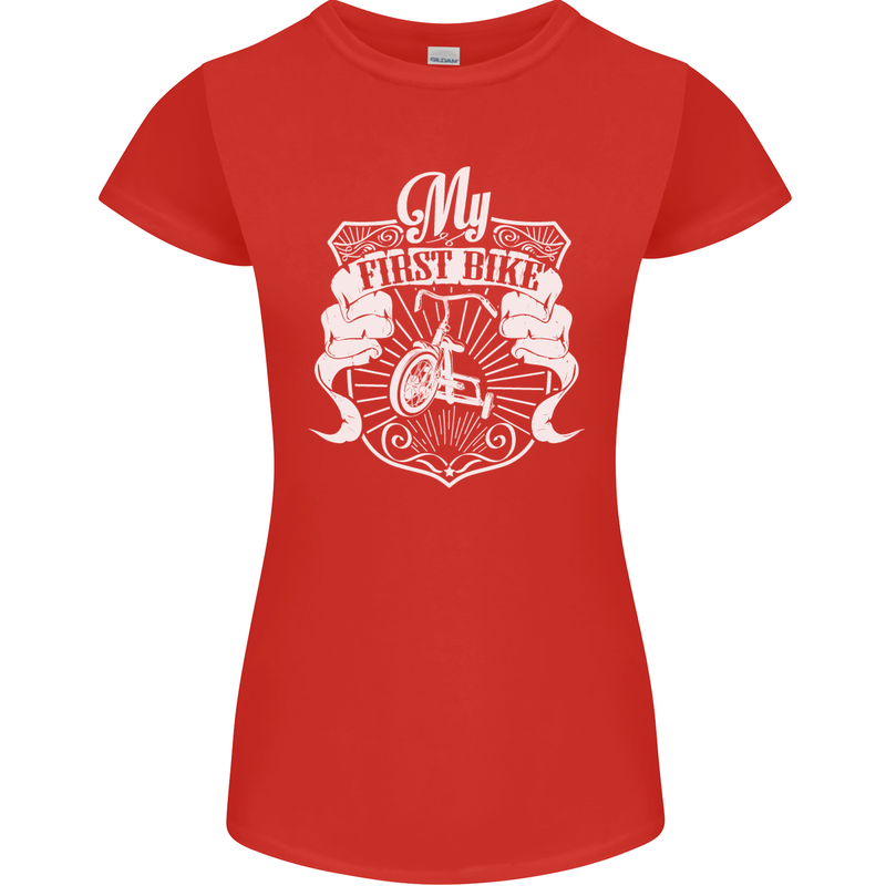 First Bike Funny Biker Motorbike Motorcyle Womens Petite Cut T-Shirt Red