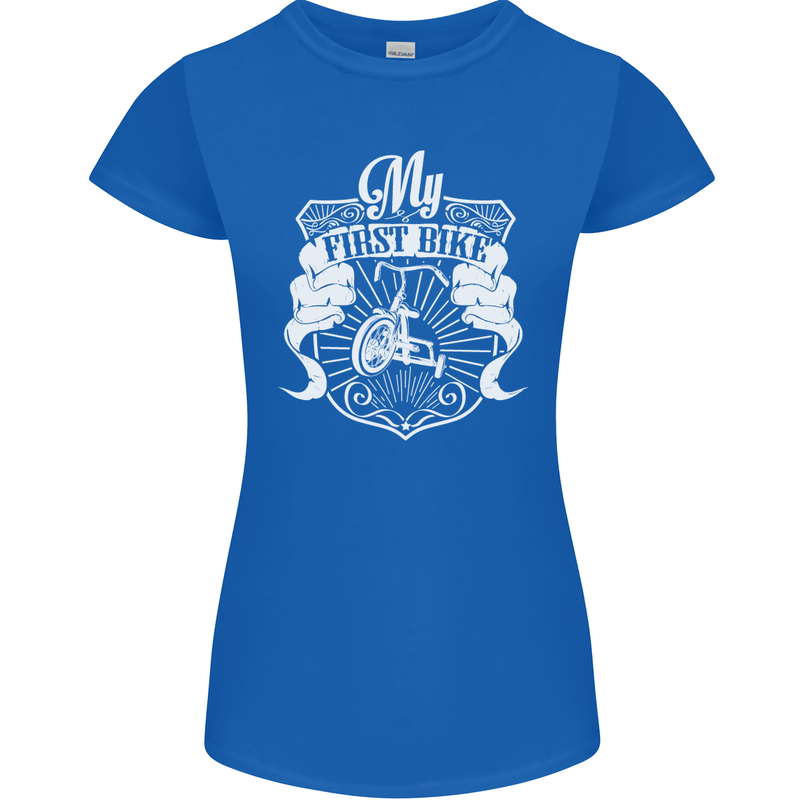 First Bike Funny Biker Motorbike Motorcyle Womens Petite Cut T-Shirt Royal Blue