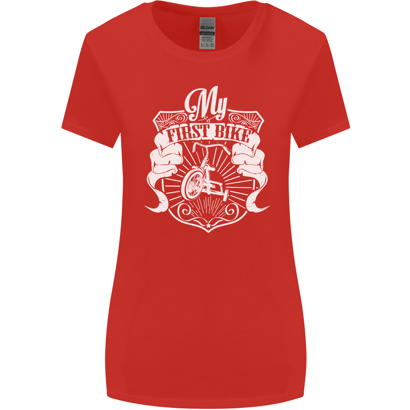 First Bike Funny Biker Motorbike Motorcyle Womens Wider Cut T-Shirt Red