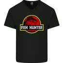 Fish Hunter Funny Fishing Fisherman Mens V-Neck Cotton T-Shirt Black