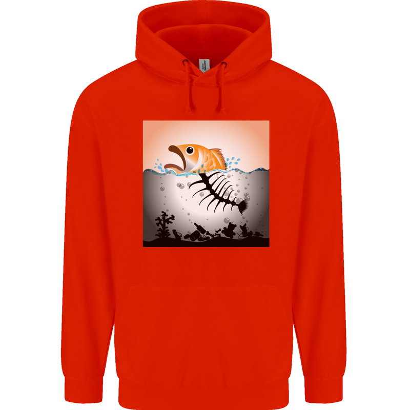Fish Pollution Climate Change Environment Childrens Kids Hoodie Bright Red