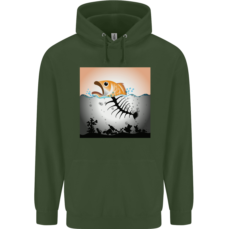 Fish Pollution Climate Change Environment Childrens Kids Hoodie Forest Green
