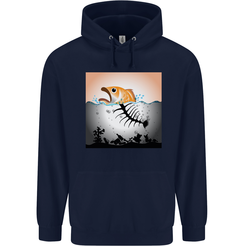 Fish Pollution Climate Change Environment Childrens Kids Hoodie Navy Blue