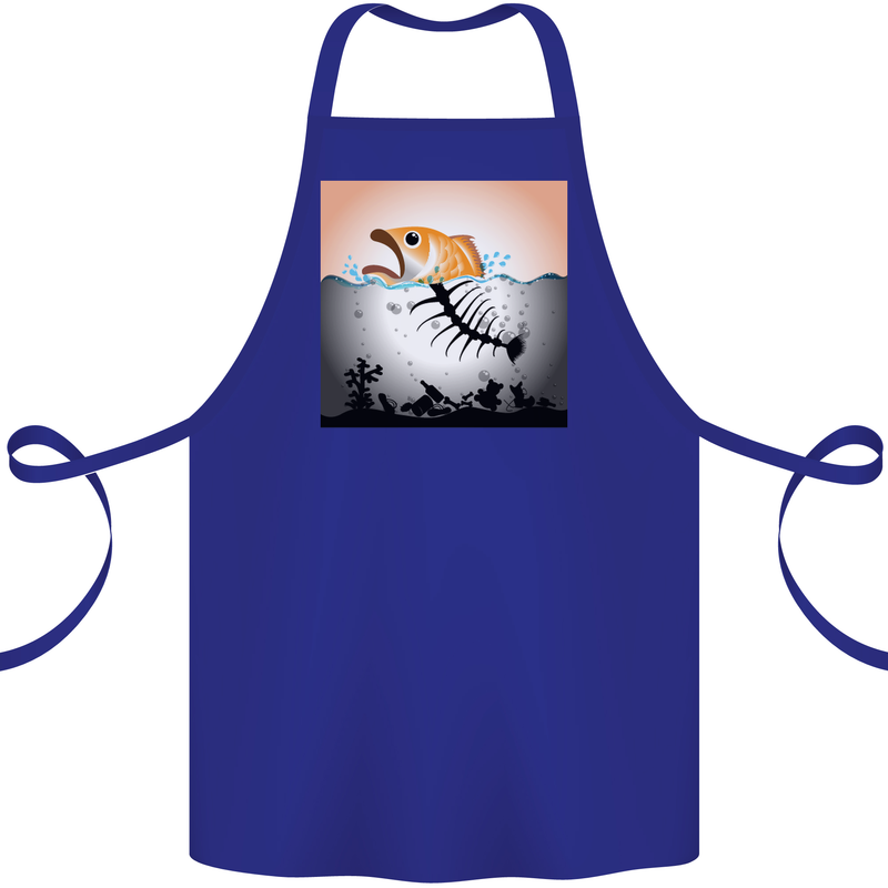 Fish Pollution Climate Change Environment Cotton Apron 100% Organic Royal Blue