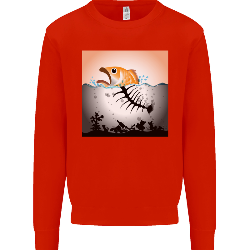 Fish Pollution Climate Change Environment Kids Sweatshirt Jumper Bright Red