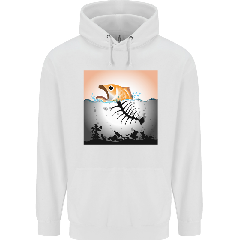 Fish Pollution Climate Change Environment Mens 80% Cotton Hoodie White