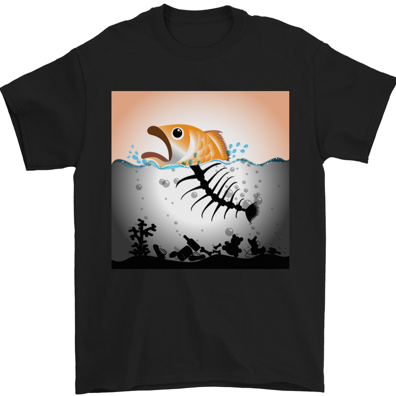 Fish Pollution Climate Change Environment Mens T-Shirt Cotton Gildan Black