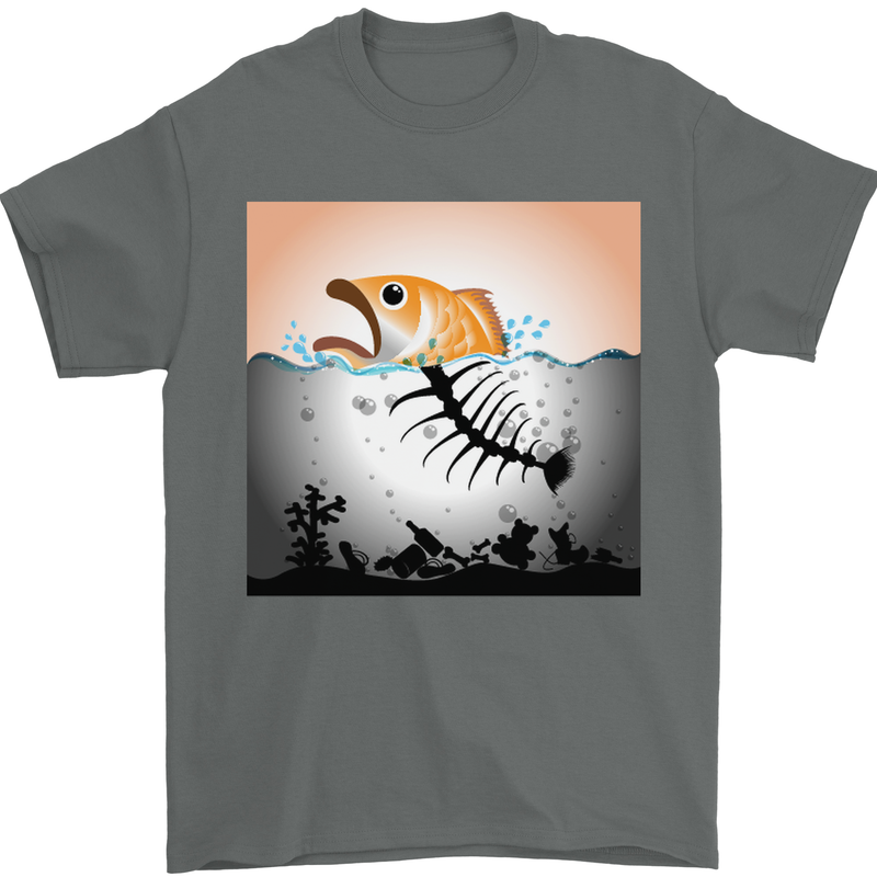 Fish Pollution Climate Change Environment Mens T-Shirt Cotton Gildan Charcoal