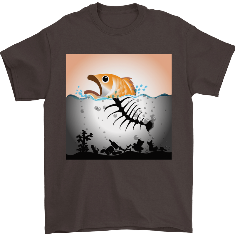 Fish Pollution Climate Change Environment Mens T-Shirt Cotton Gildan Dark Chocolate