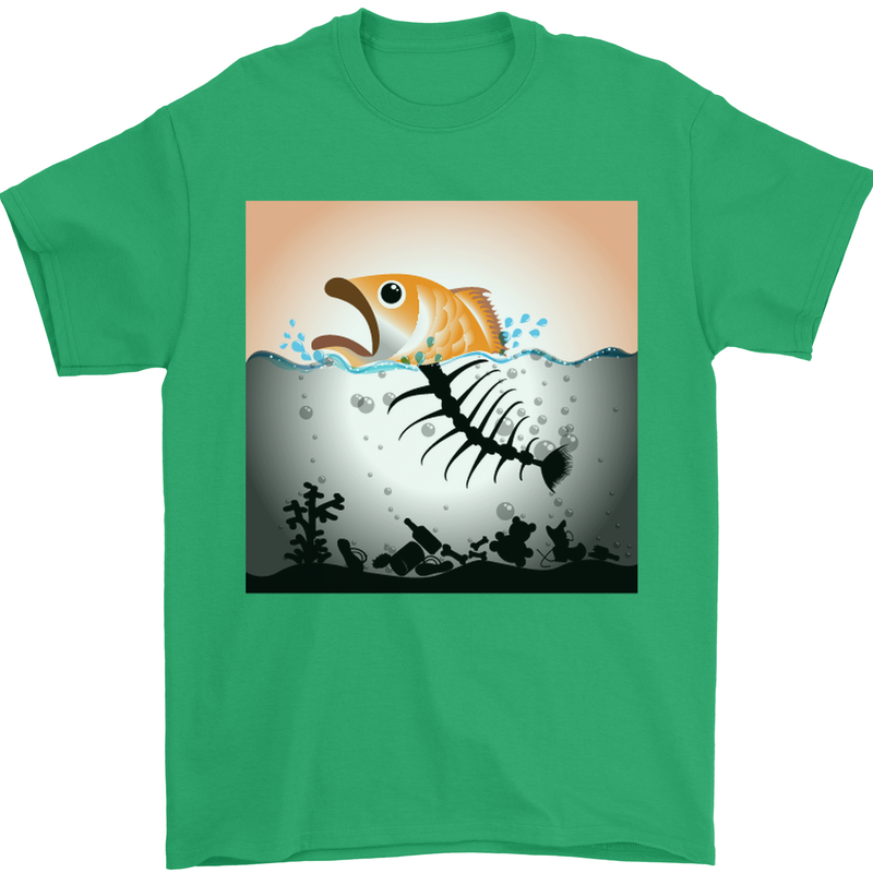 Fish Pollution Climate Change Environment Mens T-Shirt Cotton Gildan Irish Green