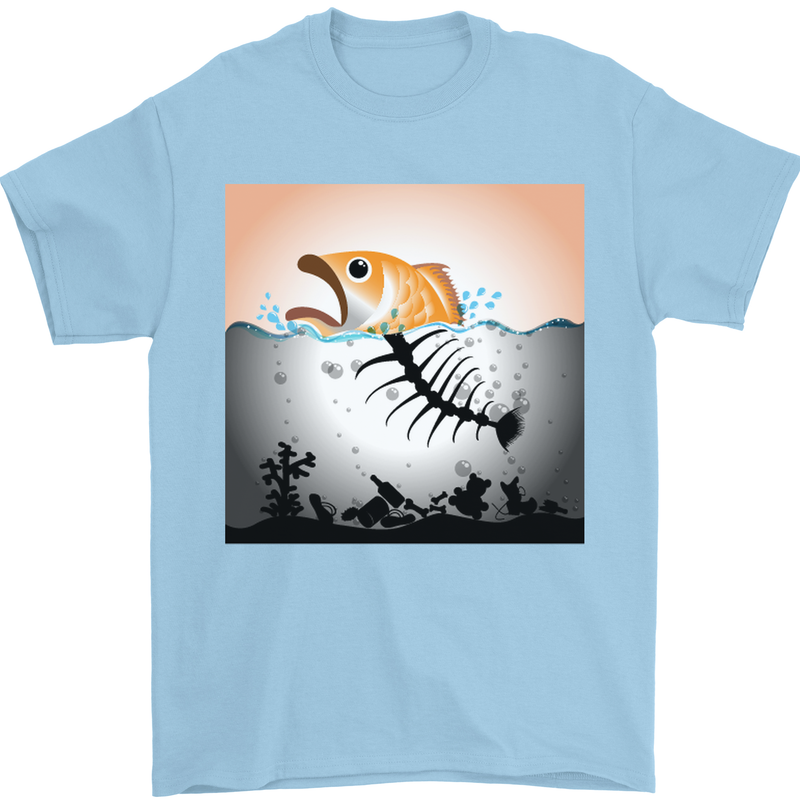 Fish Pollution Climate Change Environment Mens T-Shirt Cotton Gildan Light Blue