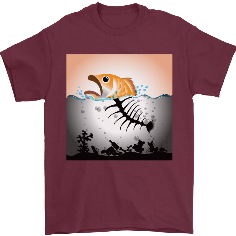 Fish Pollution Climate Change Environment Mens T-Shirt Cotton Gildan Maroon