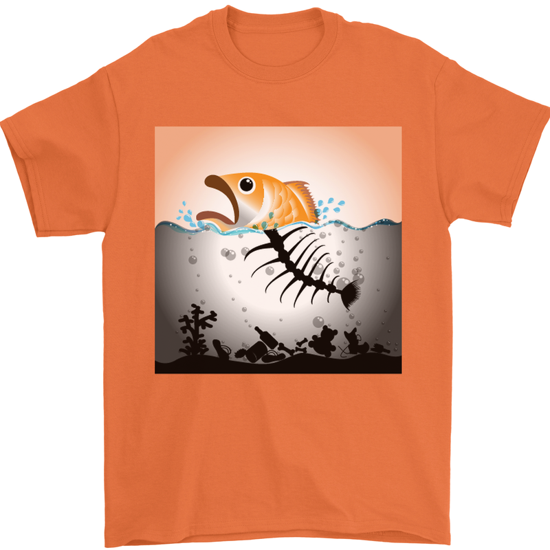 Fish Pollution Climate Change Environment Mens T-Shirt Cotton Gildan Orange