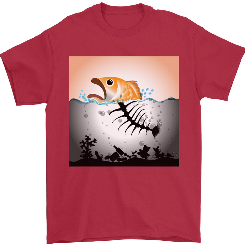 Fish Pollution Climate Change Environment Mens T-Shirt Cotton Gildan Red