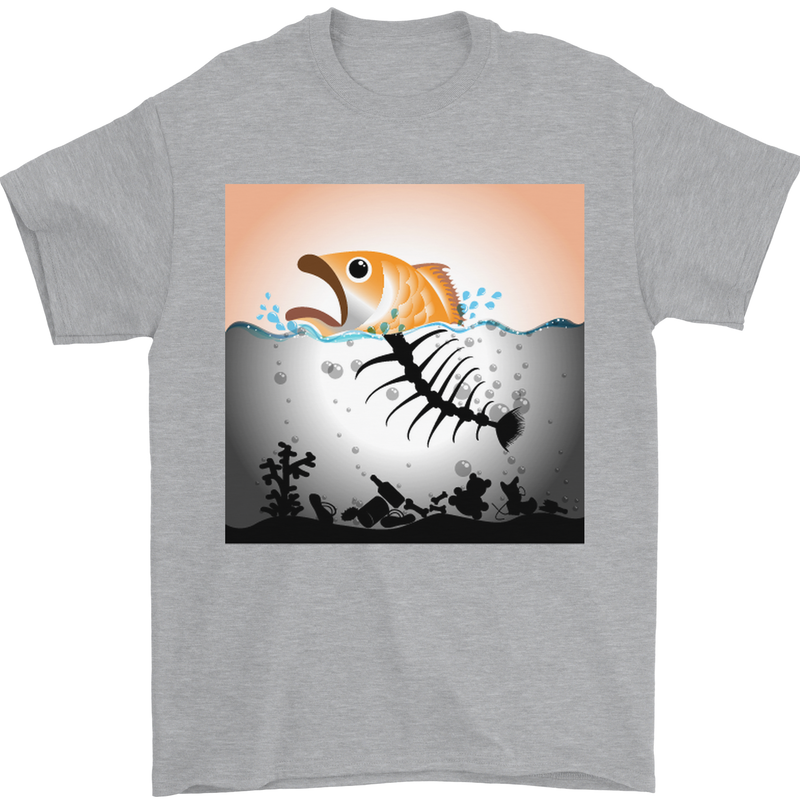 Fish Pollution Climate Change Environment Mens T-Shirt Cotton Gildan Sports Grey