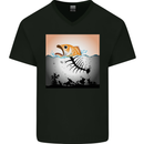 Fish Pollution Climate Change Environment Mens V-Neck Cotton T-Shirt Black
