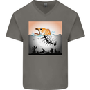 Fish Pollution Climate Change Environment Mens V-Neck Cotton T-Shirt Charcoal