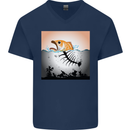 Fish Pollution Climate Change Environment Mens V-Neck Cotton T-Shirt Navy Blue