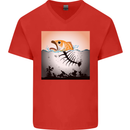 Fish Pollution Climate Change Environment Mens V-Neck Cotton T-Shirt Red