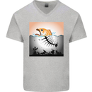 Fish Pollution Climate Change Environment Mens V-Neck Cotton T-Shirt Sports Grey