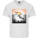 Fish Pollution Climate Change Environment Mens V-Neck Cotton T-Shirt White