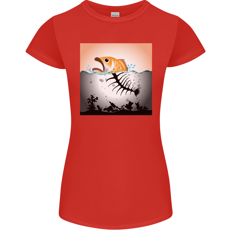 Fish Pollution Climate Change Environment Womens Petite Cut T-Shirt Red