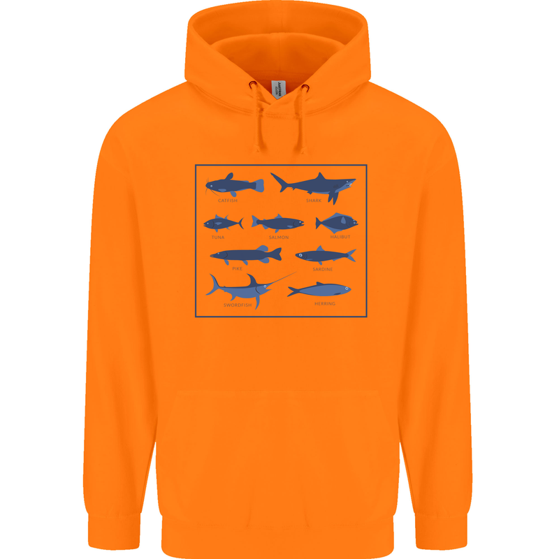 Fish Species Fishing Fisherman Shark Childrens Kids Hoodie Orange