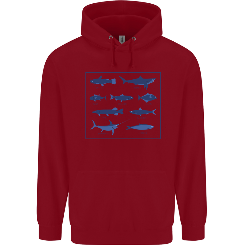 Fish Species Fishing Fisherman Shark Childrens Kids Hoodie Red