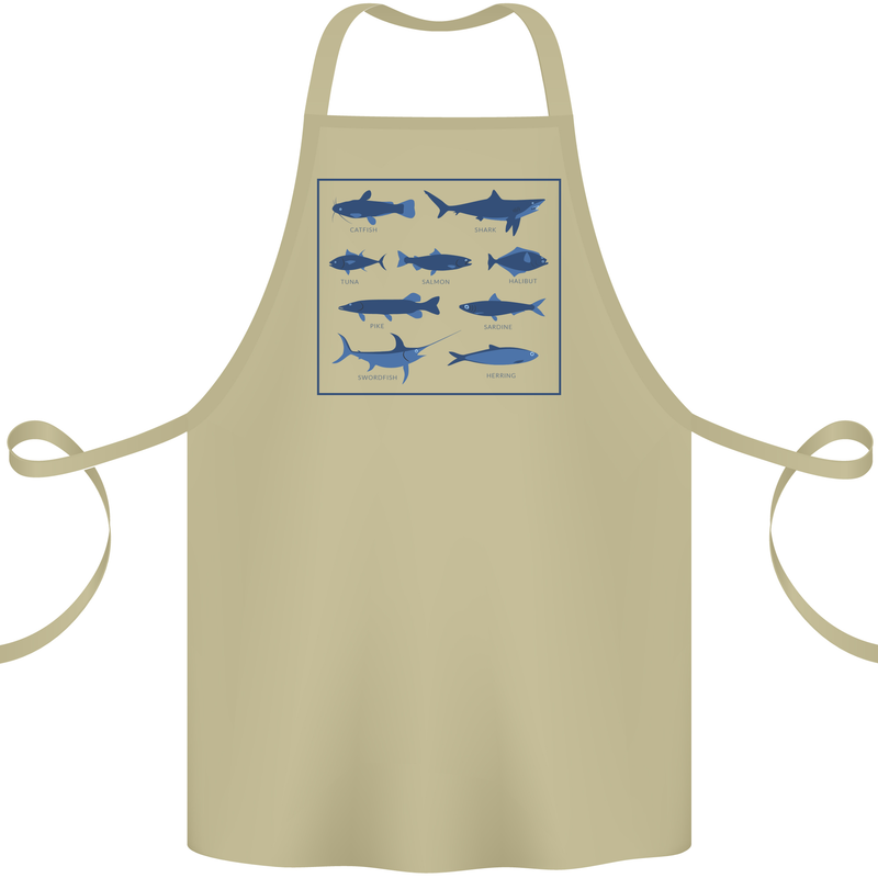 Fish Species Fishing Fisherman Shark Cotton Apron 100% Organic Khaki