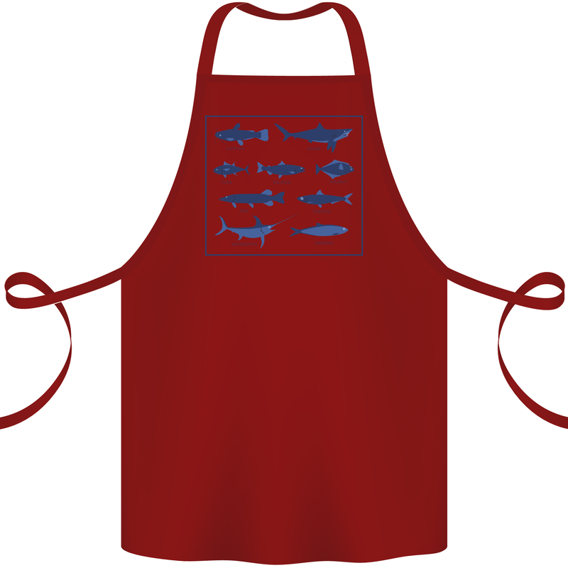 Fish Species Fishing Fisherman Shark Cotton Apron 100% Organic Maroon