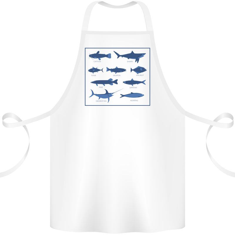 Fish Species Fishing Fisherman Shark Cotton Apron 100% Organic White