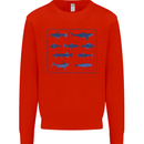 Fish Species Fishing Fisherman Shark Kids Sweatshirt Jumper Bright Red