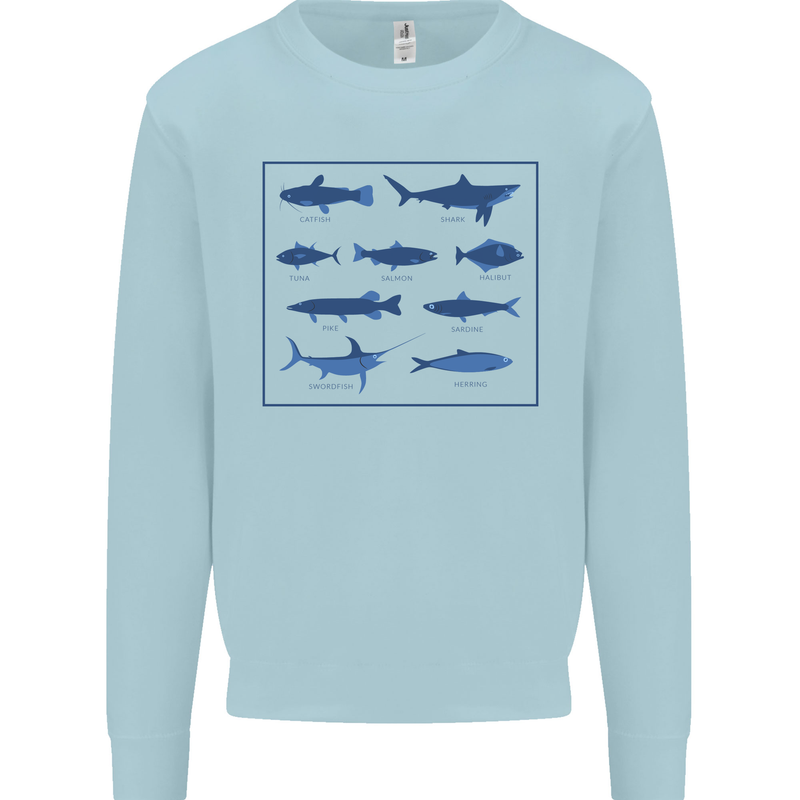 Fish Species Fishing Fisherman Shark Kids Sweatshirt Jumper Light Blue