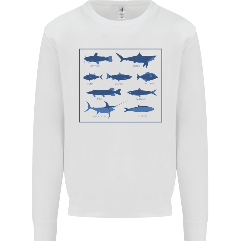 Fish Species Fishing Fisherman Shark Kids Sweatshirt Jumper White