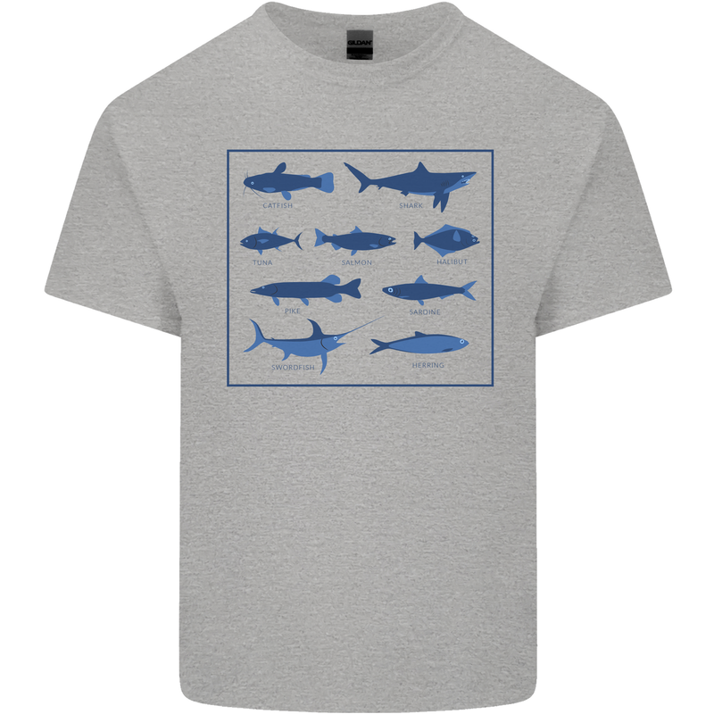 Fish Species Fishing Fisherman Shark Kids T-Shirt Childrens Sports Grey