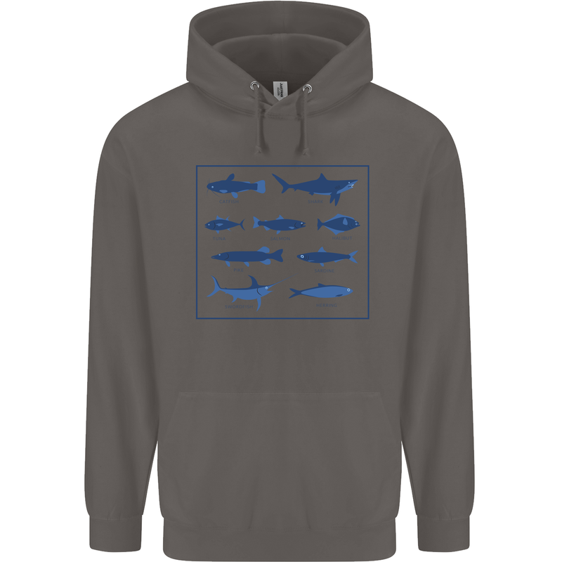 Fish Species Fishing Fisherman Shark Mens 80% Cotton Hoodie Charcoal