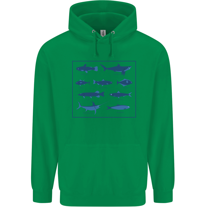 Fish Species Fishing Fisherman Shark Mens 80% Cotton Hoodie Irish Green