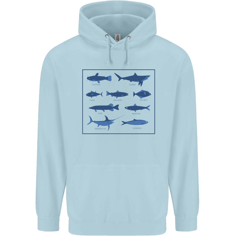 Fish Species Fishing Fisherman Shark Mens 80% Cotton Hoodie Light Blue