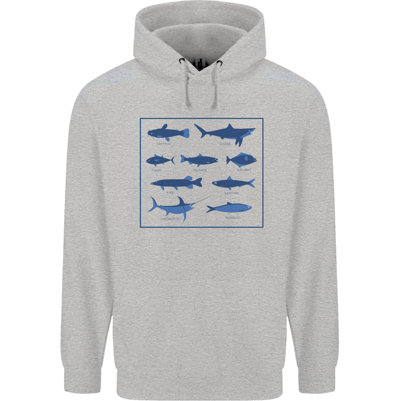 Fish Species Fishing Fisherman Shark Mens 80% Cotton Hoodie Sports Grey