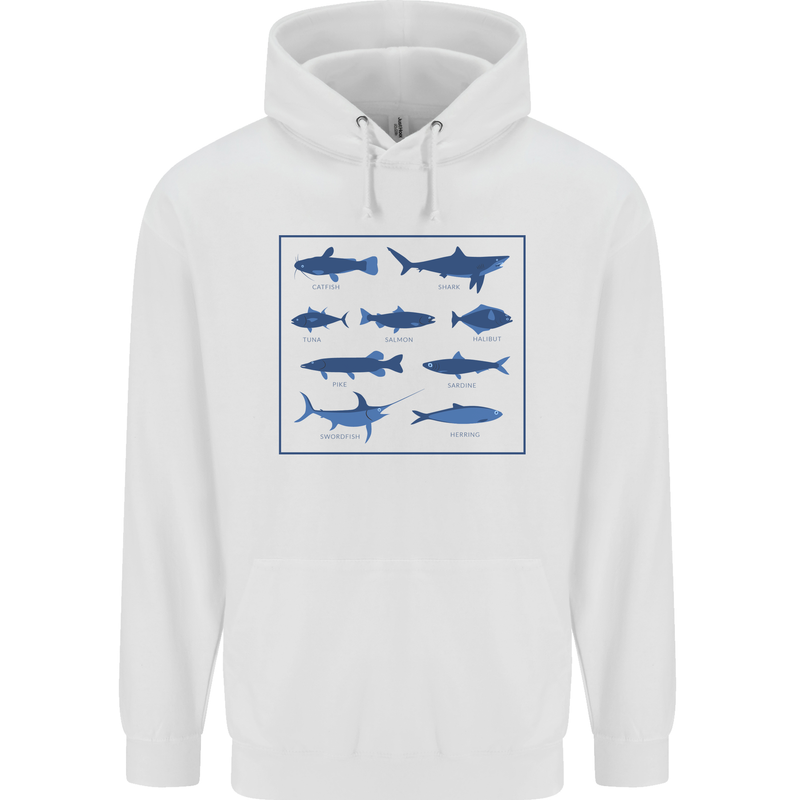Fish Species Fishing Fisherman Shark Mens 80% Cotton Hoodie White