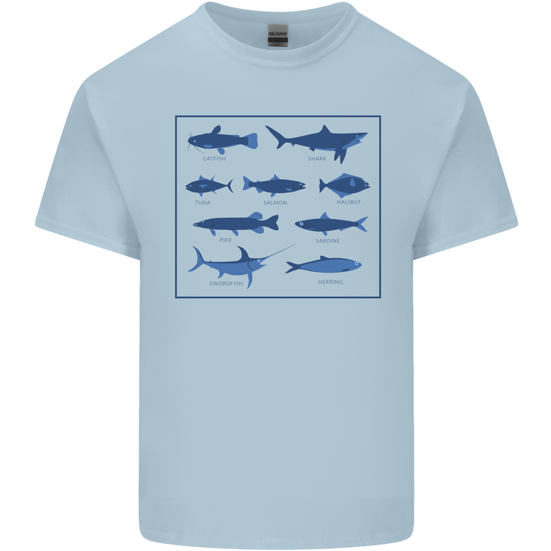 Fish Species Fishing Fisherman Shark Mens Cotton T-Shirt Tee Top Light Blue