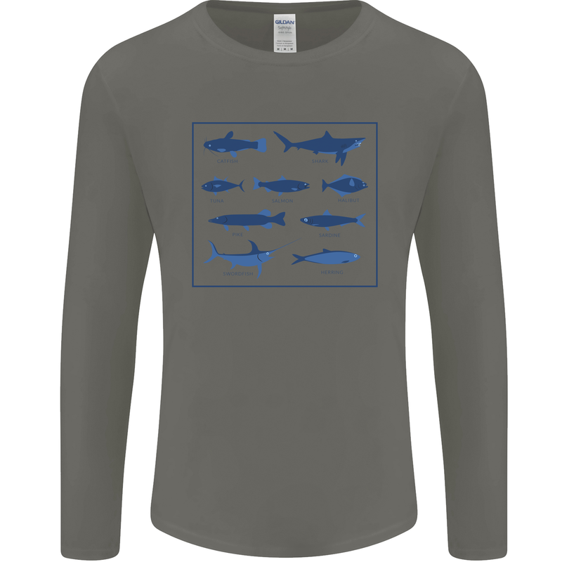 Fish Species Fishing Fisherman Shark Mens Long Sleeve T-Shirt Charcoal
