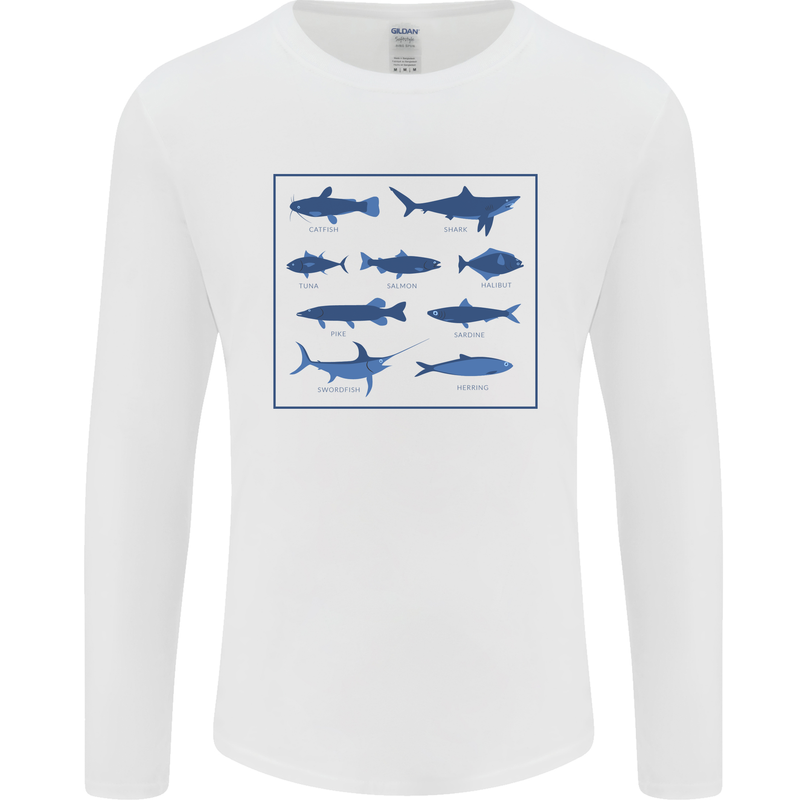 Fish Species Fishing Fisherman Shark Mens Long Sleeve T-Shirt White